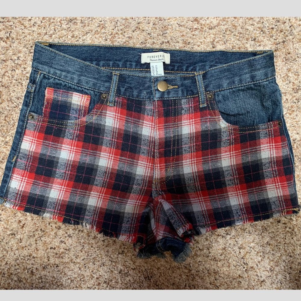 Forever 21 Plaid Pattern Denim Shorts